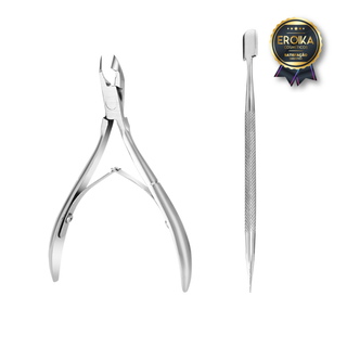 Kit Cutelaria Alicate Aço Inox Manicure Cutícula + Espátula-Mista Aço Inox