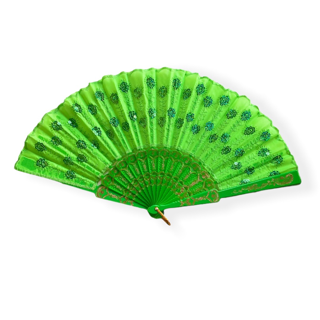 Leque Bordado Paetê Luxo Verde Pomba Gira Cigana