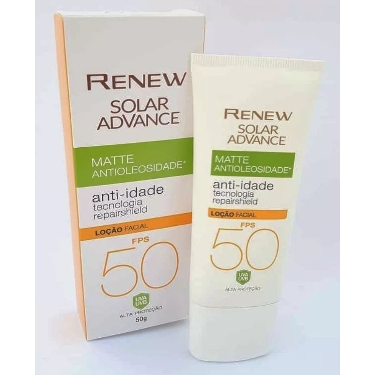Renew Solar Advance Matte Antioleosidade Anti-idade Tecnologia Repairshild loção facial fps 50