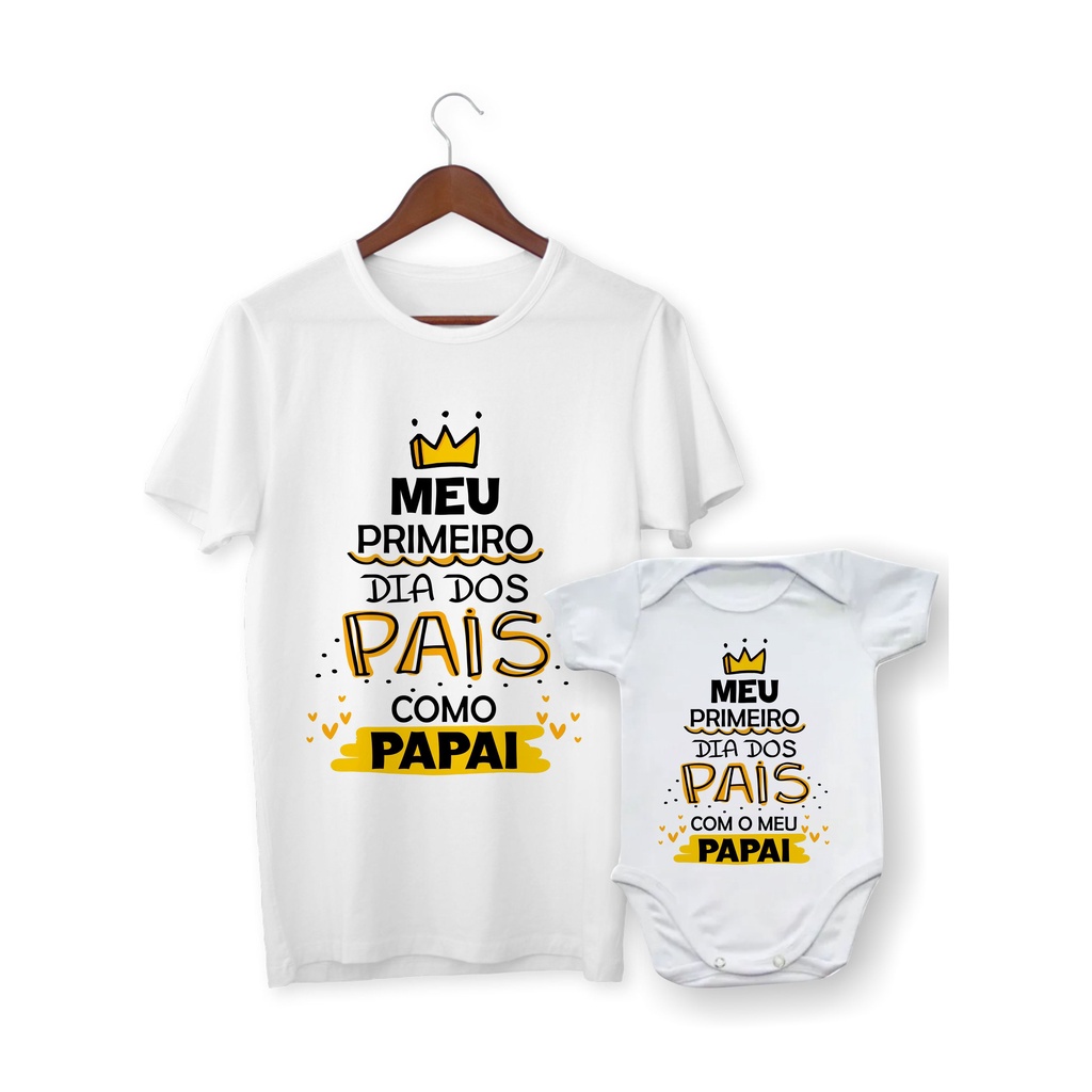 Kit meu primeiro dia dos Pais com meu papai e filho camisa e body arte azul