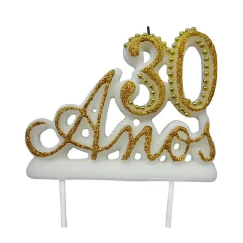 Vela Especial de 30 Anos para Festa e Bolo de Aniversário Branca com Dourado - Ref: Velarte 1349 em Oferta na Shopee