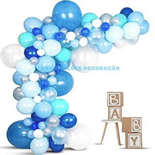 Kit Balões Arco Desconstruído Fácil Faça você Mesmo Chá de Bebe Fundo do Mar Príncipe Menino Fita para Bexigas Pontos de Cola
