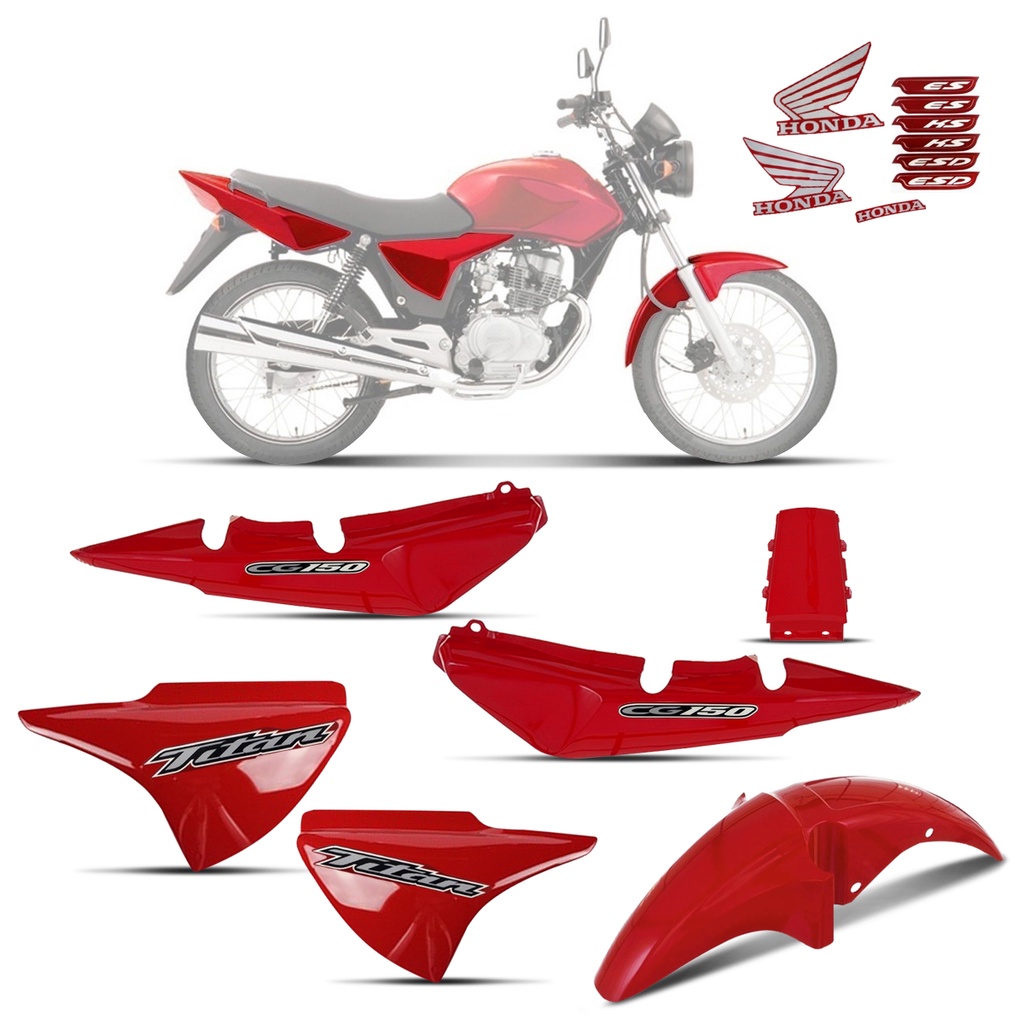 Kit Carenagem Completo Cg Titan 150 Vermelha 2004/2005 Ks Es Esd Com Adesivos