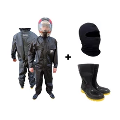 Capa De Chuva Conjunto Calça Jaqueta Impermeavel Luxo Pvc Com Bolso Moto/Motoboy/Motoqueiro+ Bota Borracha + Touca Ninja