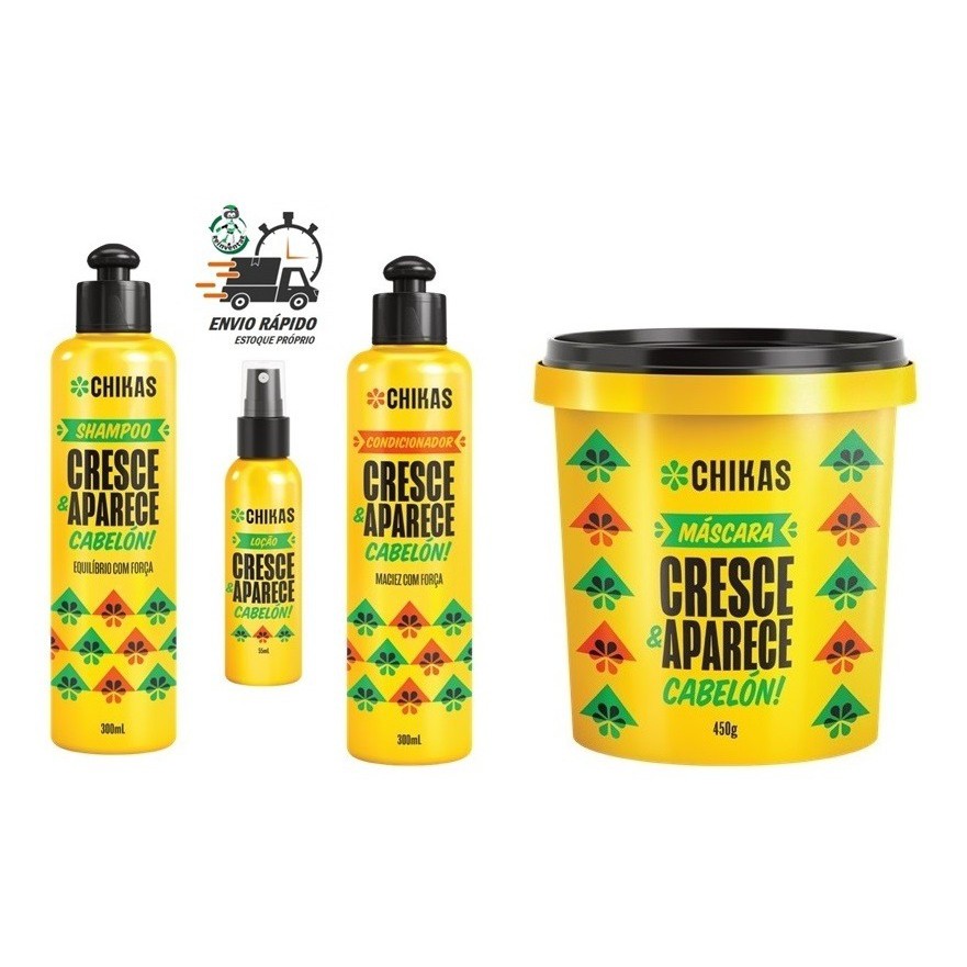 Kit Cresce & Aparece Shampoo Cond Máscara E Loção Chikas