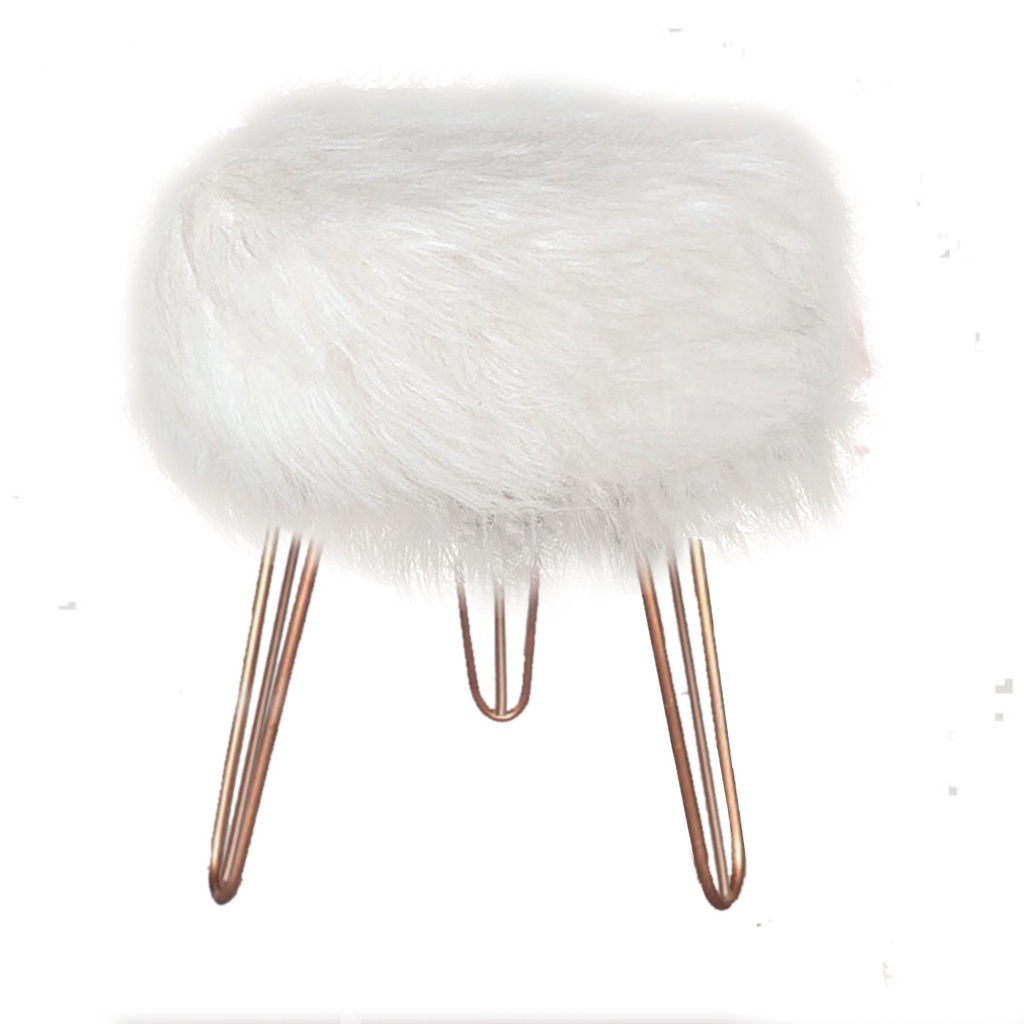 Puff Puf, Pufe, Puff de Pelinho Pelo Pelúcia Branca Blogueira Pés de Ferro Rose Gold Luxo