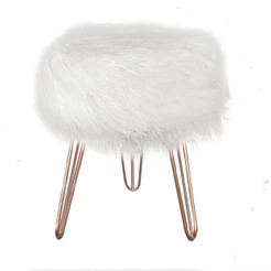 Puff Puf, Pufe, Puff de Pelinho Pelo Pelúcia Branca Blogueira Pés de Ferro Rose Gold Luxo