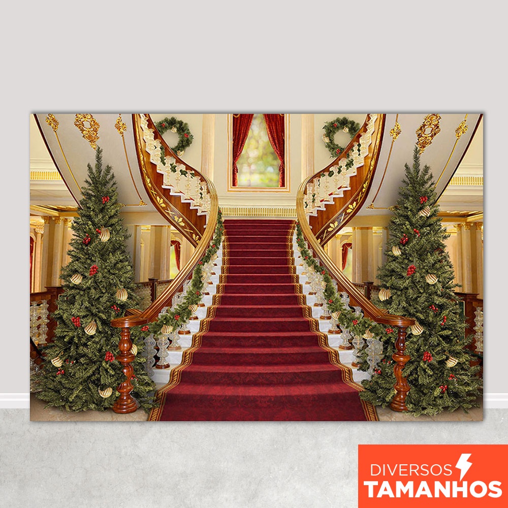 Painel Fundo Fotográfico Natal Cenário Escadaria Natalina Em Tecido Sublimado em Oferta na Shopee