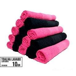 Kit 10 Toalha Lavabo Manicure Salão 28x48 Preto Rosa