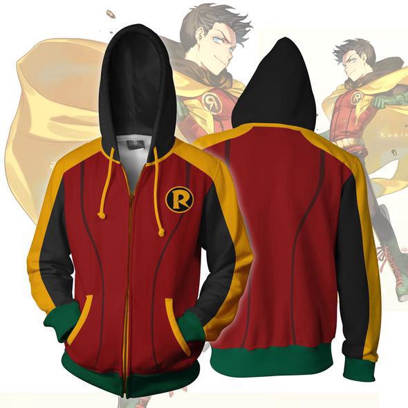 Robin Damian Wayne Zipper Hoodie Batman Suéter Jaqueta Com Estampa 3D Casacos