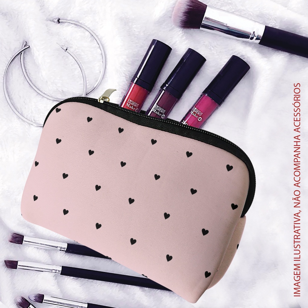 Bolsa Necessaire Maquiagem em Neoprene Coracoes Poas