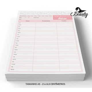Bloco Ficha Agendamento Diário para Sessão de Massagem, Estética, Salão de Beleza e Manicure - Rosê