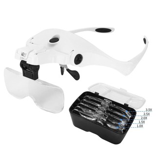 Lupa de Cabeça Profissional 2 LEDS 5 lentes aumento BRANCO