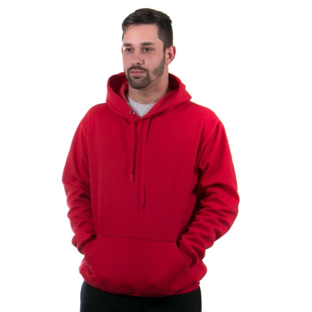 Blusa Moleton Algodao Canguru Liso Capuz Masculino Vermelho 2022