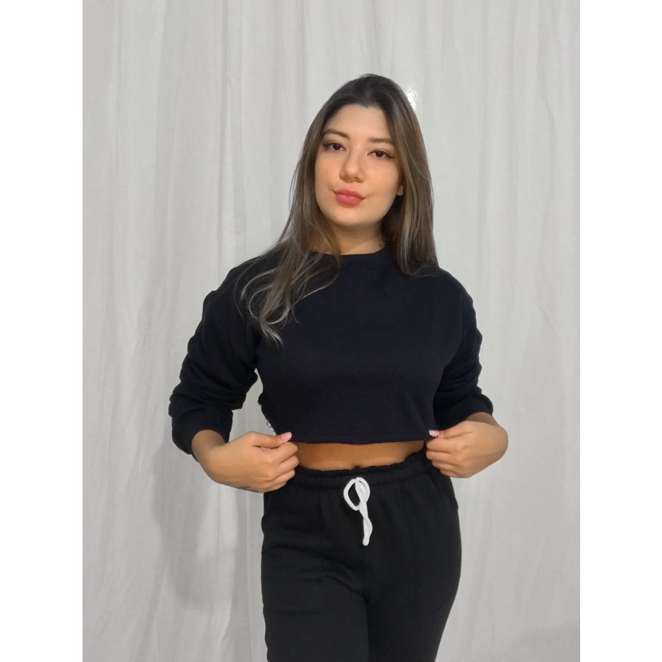 Blusa de frio Moletom feminino cropped curto moda blogueirinha