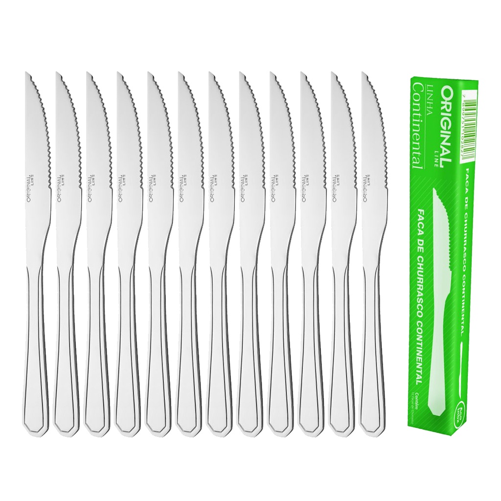 Jogo 12 Faca Churrasco Mesa Restaurante Buffet Premium Conjunto Aço Inox Continental Original Line em Oferta na Shopee