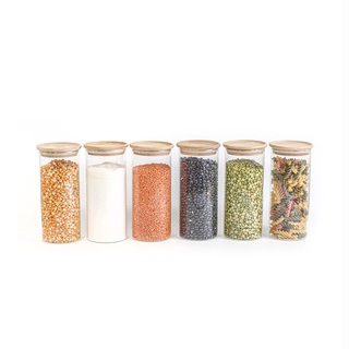 Kit 6 Potes De Vidro Empilhável Hermético Tampa Bambu 800ml