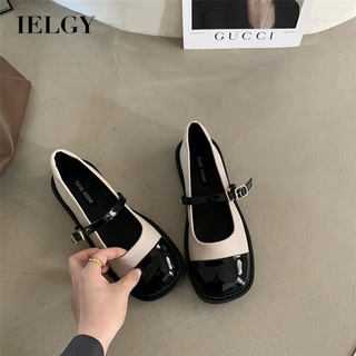 IELGY Bloco Feminino De Sola Grossa Espesso De Cor Dedo Do Pé Redondo Pequenos Sapatos De Couro