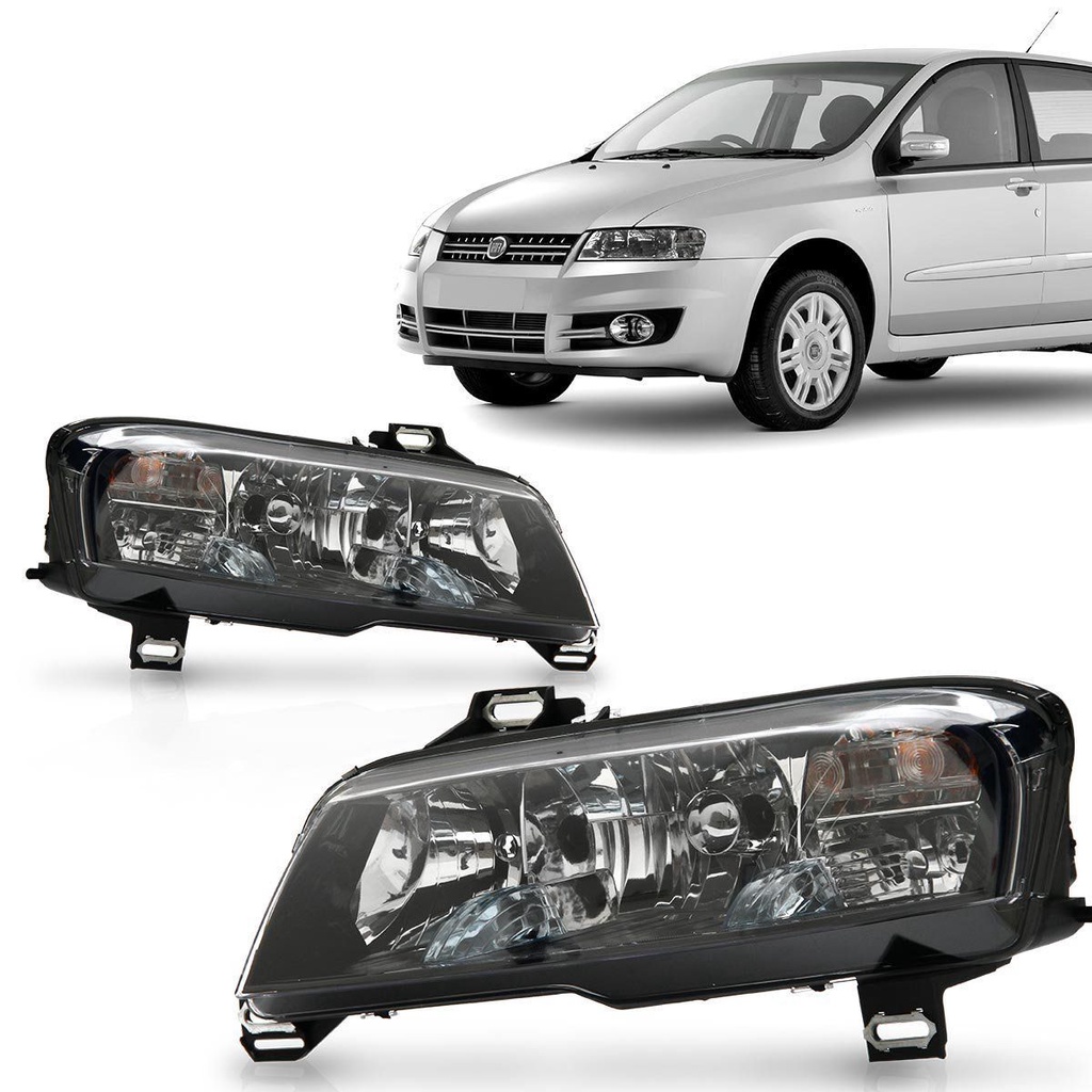 Par Farol Stilo 2008 2009 2010 2011 2012 Foco Duplo Máscara Negra - Spare Parts and Accessories for Vehicles