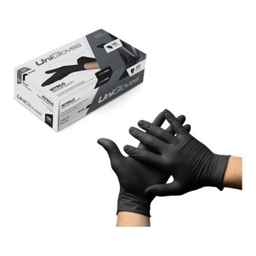 Luva Preta Descartável Nitrílica  da marca Unigloves sem pó /  10 e 20 unidades de luvas