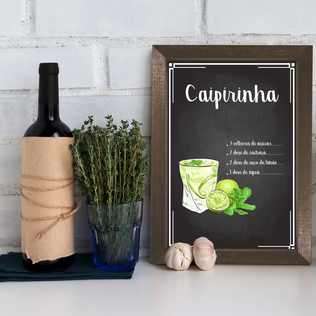 Quadro Decorativo Caipirinha Bebida 22x32 Moldura Marrom