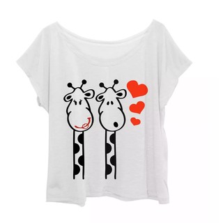 Camiseta Blusa Blusinha Feminina T-shirt Estampada Girafa Love Plus Size Até G3 (56) Animais Tamanho Grande Mulher