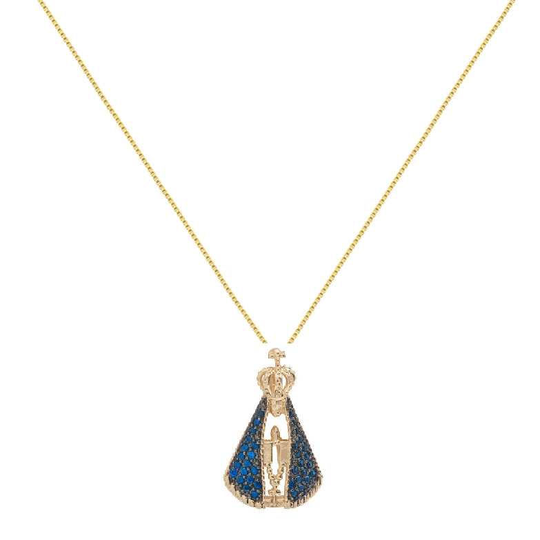 Colar Semijoia Cordão de Ouro Banhado Corrente Não é Bijuteria Colares Femininos Gargantilha Garantia Colar Nossa Senhora Microzircônias 4723