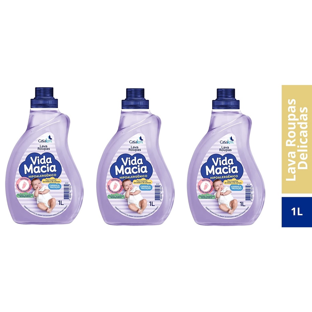 3 Lava Roupas Líquido Roupinhas Bebês & Crianças  Vida Macia 1Litro cada