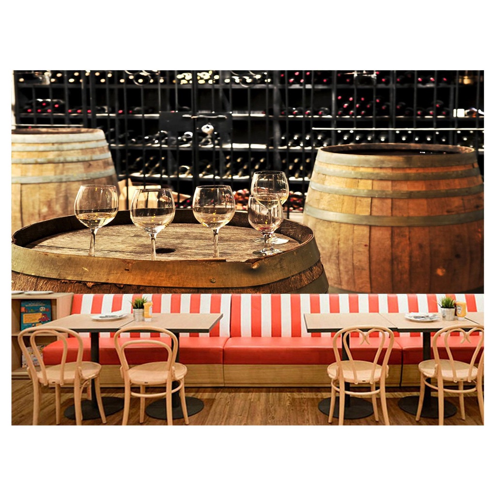 papel de parede Barril Vinho taças garrafas 3D 7,5m² AL74