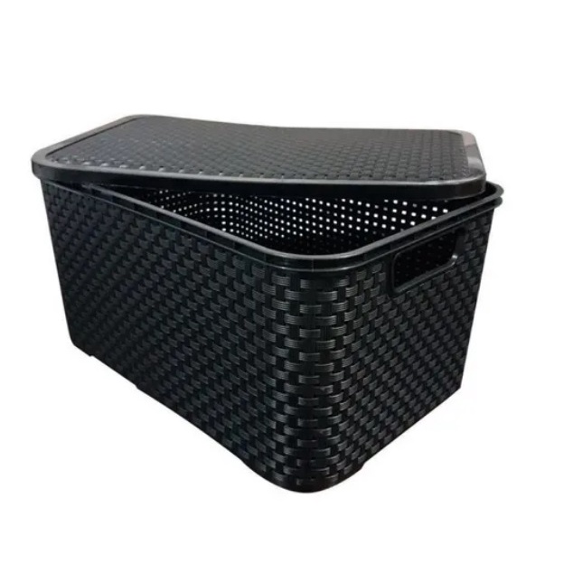 Kit 2 Caixas Organizadora Rattan Preta 17 Litros