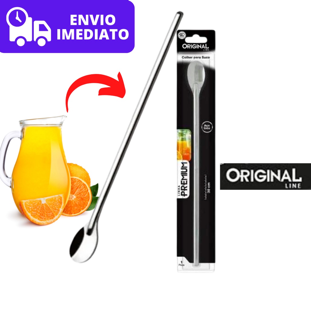 Colher Bailarina de Suco Drinks Caipirinha Original 100% Aço Inox Colher Cabo Longo 30cm