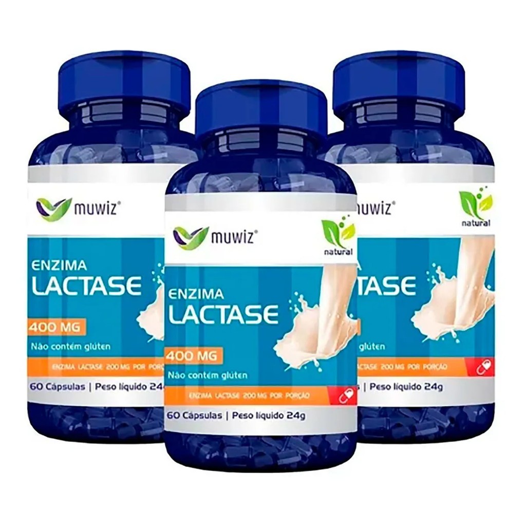 Kit 3x Enzima Lactase (Intolerância a Lactose) c/ 180 Caps 400mg - Muwiz