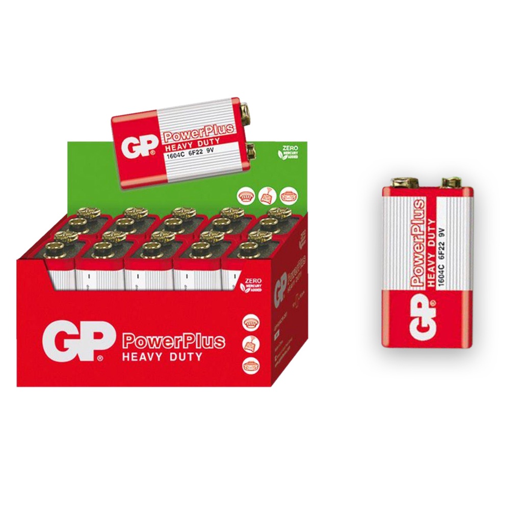 Pilha Zinco 9v  Gp Powerplus Bateria 9 Volts Carvão 6F22 Caixa kit 10 unidades