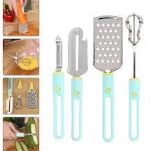 Kit Cozinha 4 Em 1 Multiuso Descascador Ralador Boleador Cortador Legumes Batedor de ovos e massa