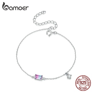 Pulseira Bamoer 925 Prata Sintética Turmalina Zircônia Feminina Moda Joias Acessórios Coreanos