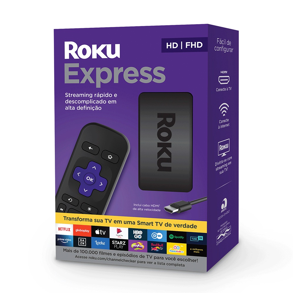 Roku Express, Streaming player Full HD, com controle remoto e cabo HDMI