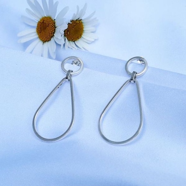 Brincos Grandes Femininos Gota com Círculo Tarraxa 5,5 cm em Prata de Lei legítima 925