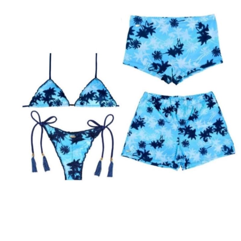 Kit biquíni adulto + bermuda adulto + sunga infantil