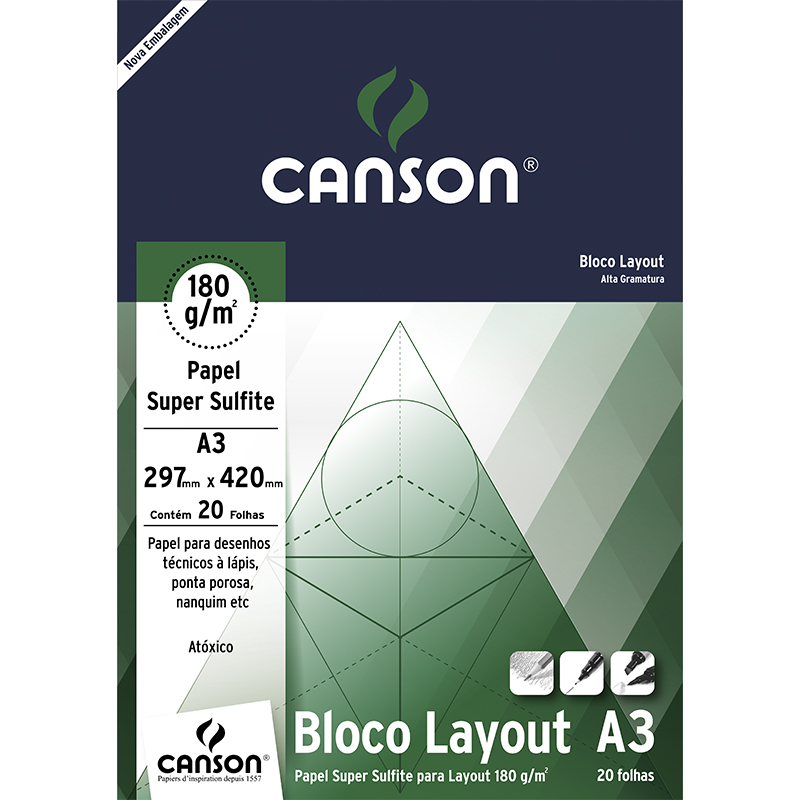 Bloco de Papel Canson Layout 180 180g A3 com 20 Folhas