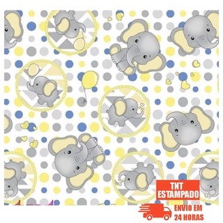 Tnt Estampado - Elefantinho Amarelo P/ Festa - 2 Metros