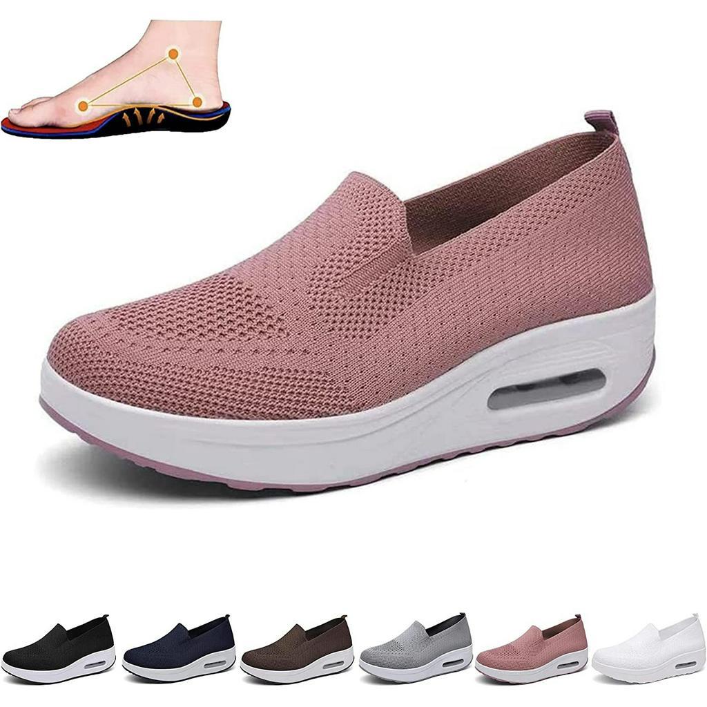 Tênis De Plataforma Ortopédico Feminino Elástica De Malha Moda Casual Sapatos De Caminhada Confortáveis em Oferta na Shopee