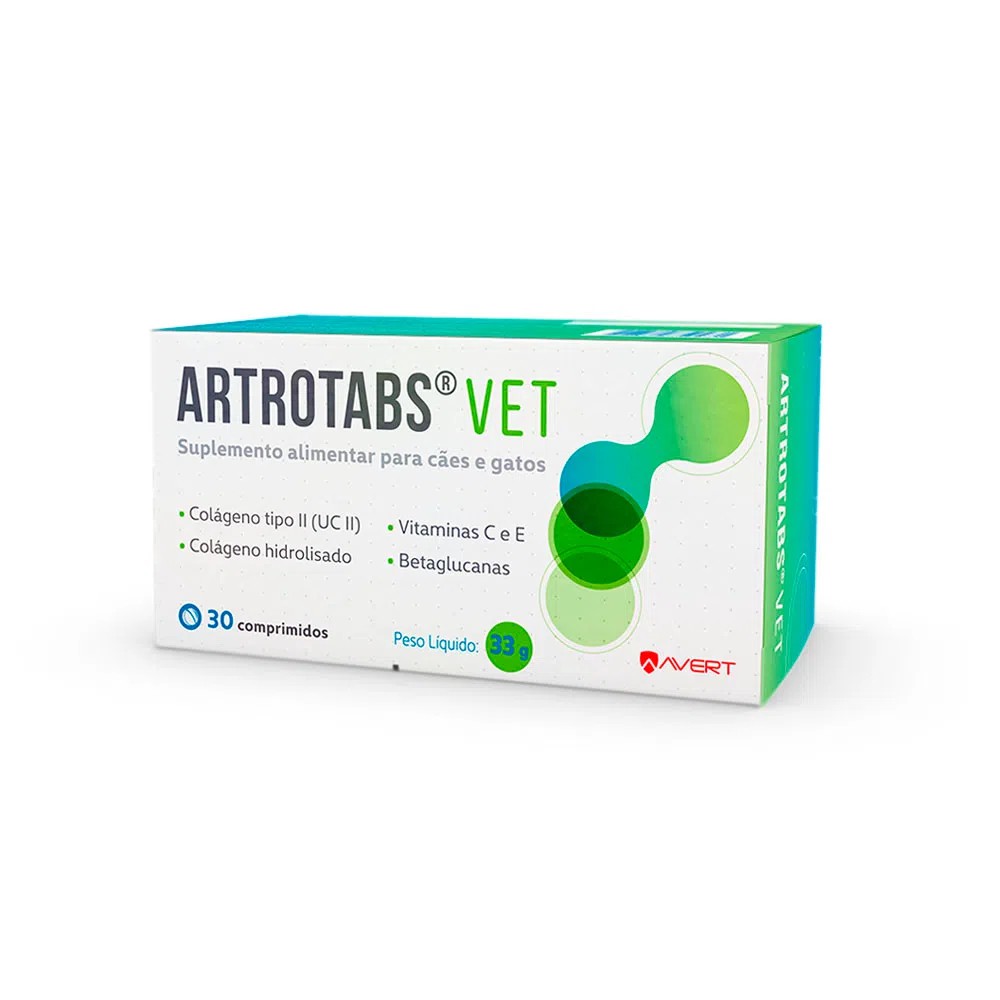 Artrotabs Vet 33g - 30 Comprimidos - Suplemento Alimentar P/ Cães e Gatos - Pets