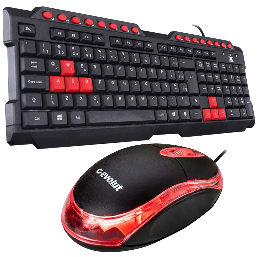 Kit Teclado VX Gaming Dragon Preto e Vermelho + Mouse Óptico Evolut
