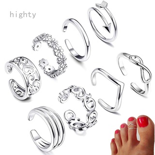 Highty 8 Pcs Da Praia Do Verão Férias Knuckle Anel Pé Anéis Set Para As Mulheres Meninas Dedo Do Pé Aberto Anel De Coração Ajustável