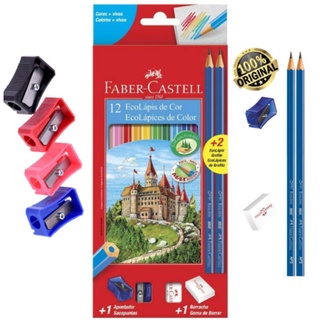 Caixa de lápis de cor com 12 cores faber-castell + dois lapis pretos+ borracha+ apontador…