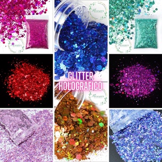 Glitter flocado holográfico, resina epóxi, nail art, DIY