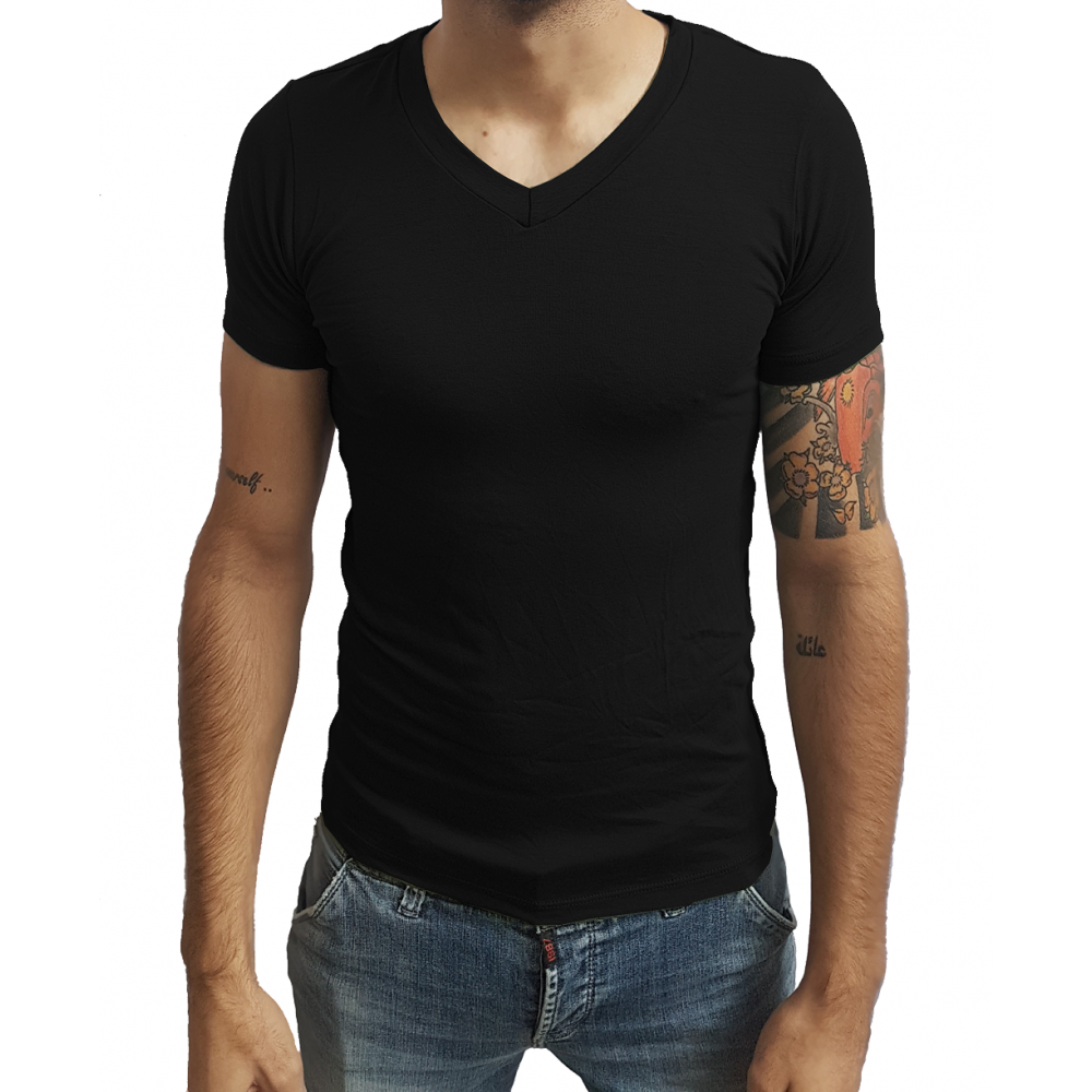 Camiseta Gola V Rasa Slim Manga Curta Sjons nf