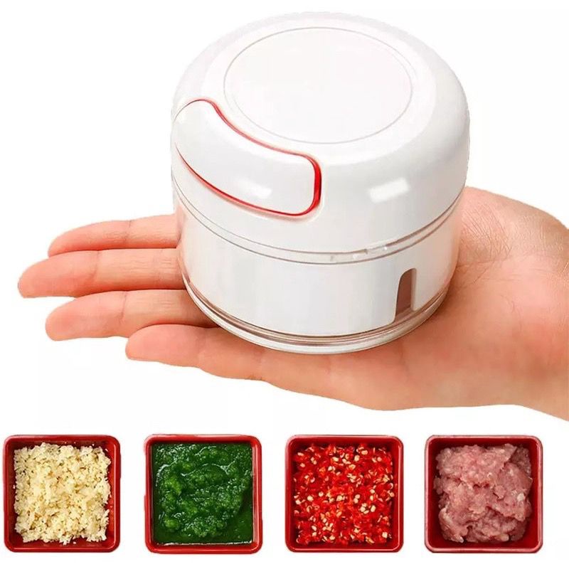 Mini Multiprocessador Triturador de Alimentos Manual 2 Lâminas Inox Alho 170ml