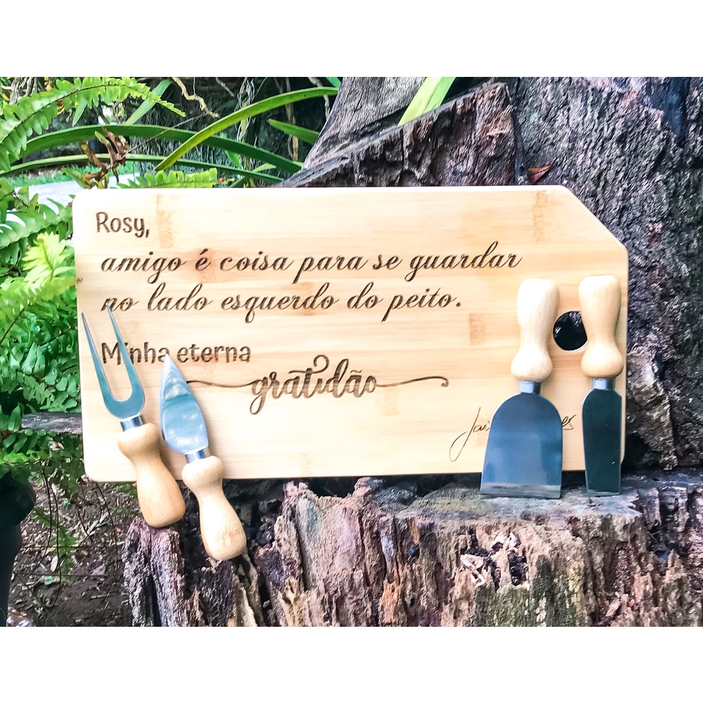 10 KIT PERSONALIZADO p/queijo em Bambu Retangular 5 pçs