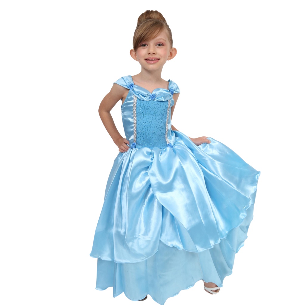 Vestido Fantasia Luxo Clássico Princesa Cinderela Elsa Azul